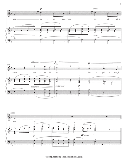 GIORDANI: Caro mio ben (transposed to F major, E major, and E-flat major)