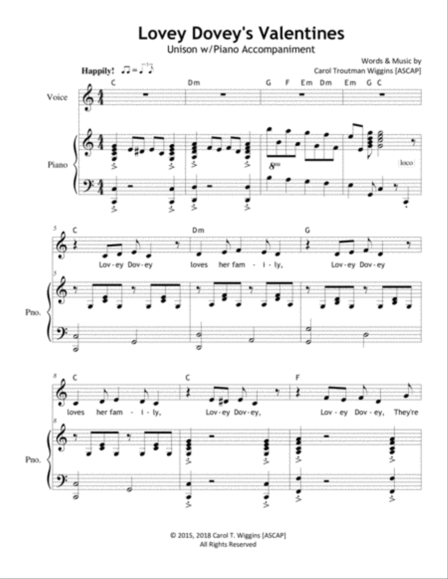 Lovey Dovey's Valentines Lovey Dovey's Valentines Unison Choir scores gallery preview page 1