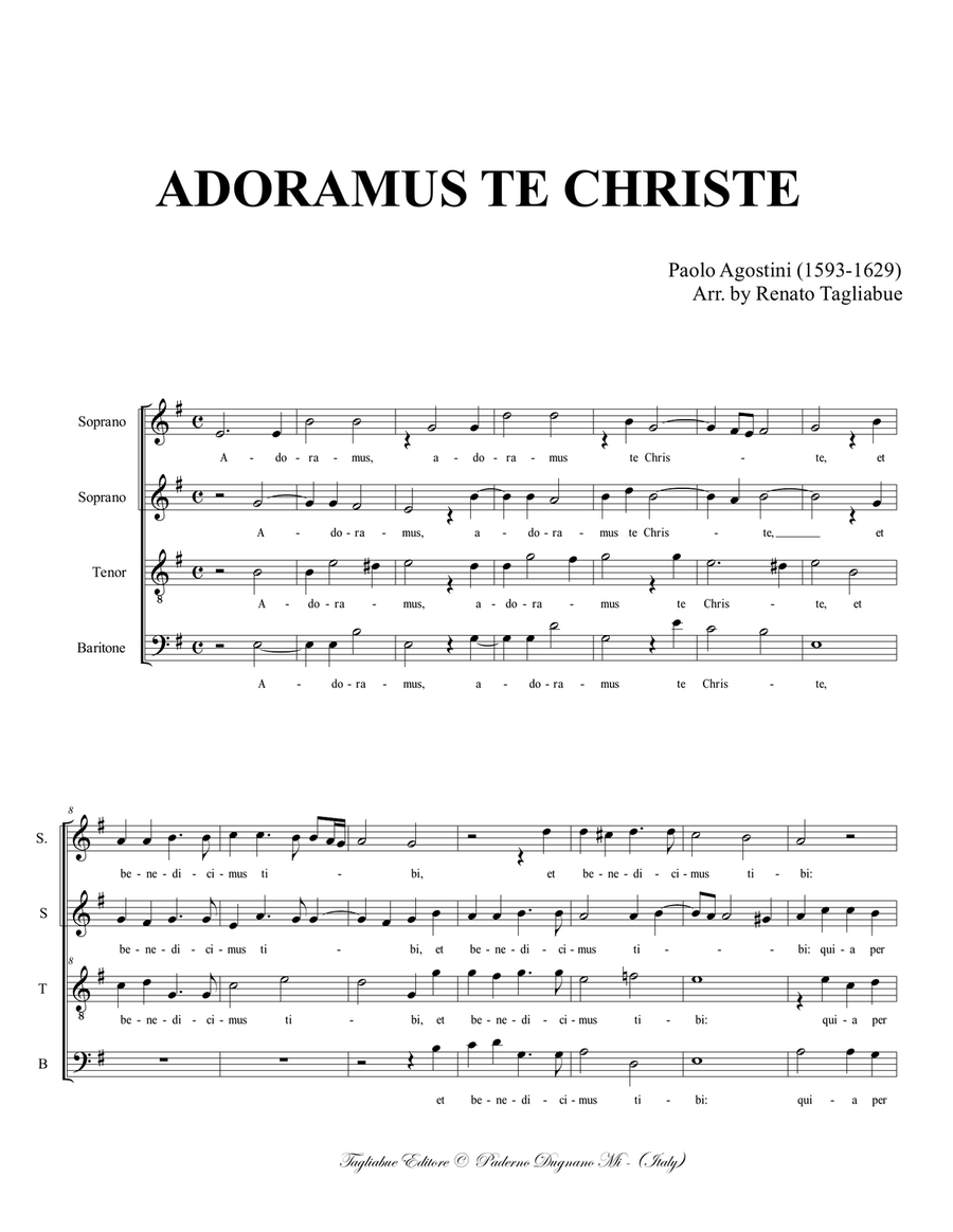 ADORAMUS TE CHRISTE - P. Agostini - Arr. for SSTBar Choir Choir scores gallery preview page 2