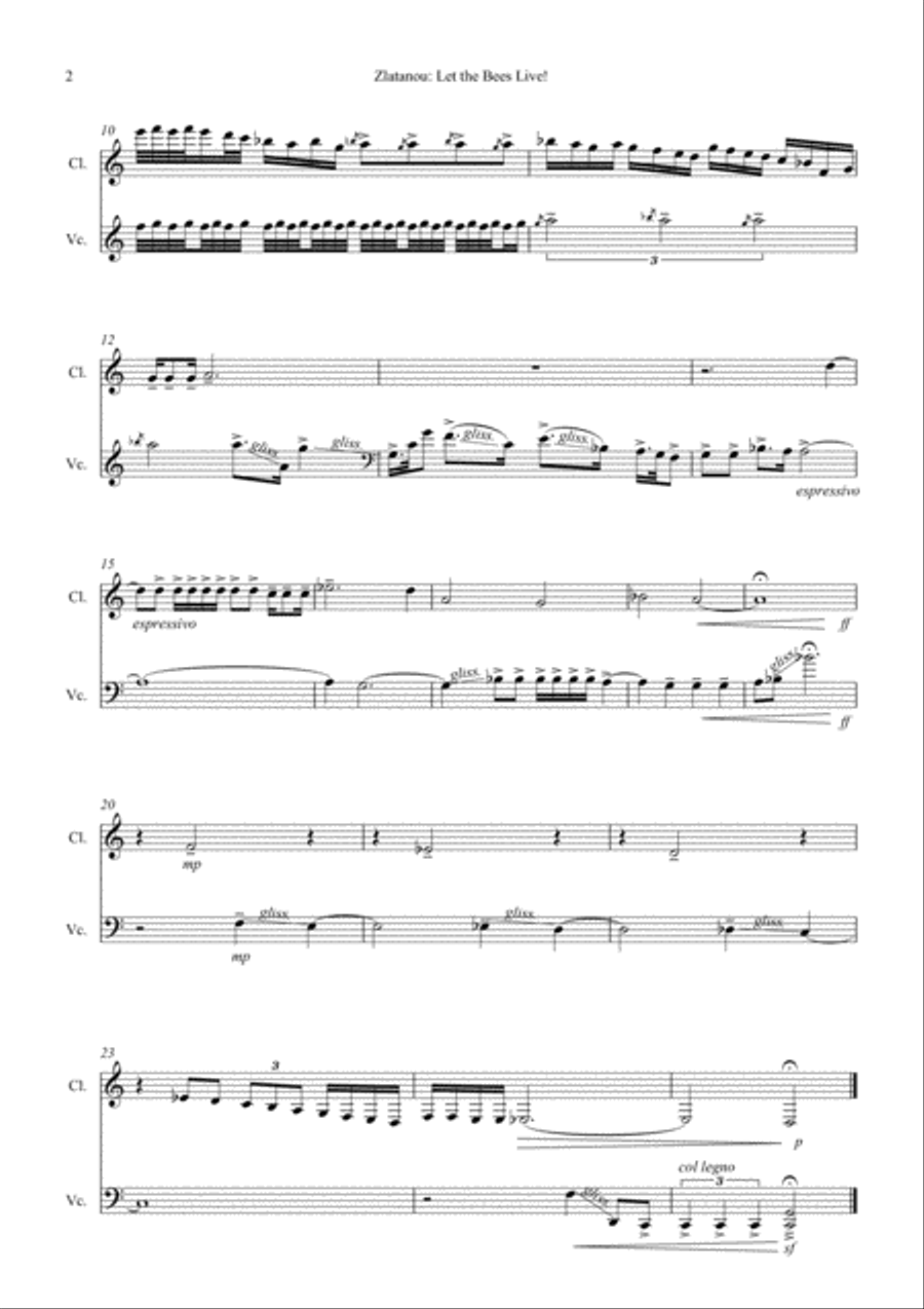 LET THE BEES LIVE! duett for Clarinet in B and violoncello Clarinet scores gallery preview page 2