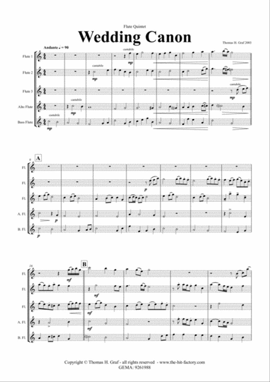 Wedding Canon - Festive Concert Piece - Flute Quintet