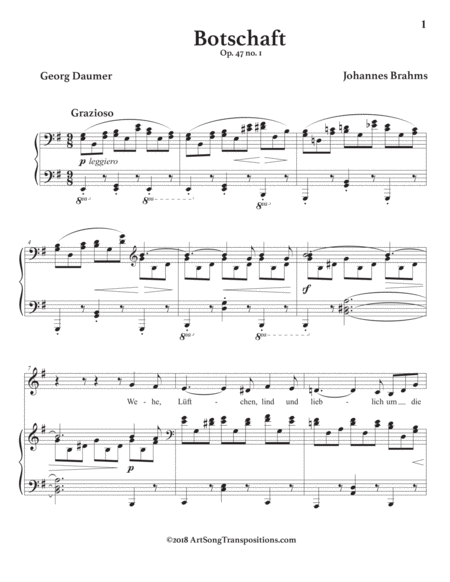 BRAHMS: Botschaft, Op. 47 no. 1 (transposed to G major)