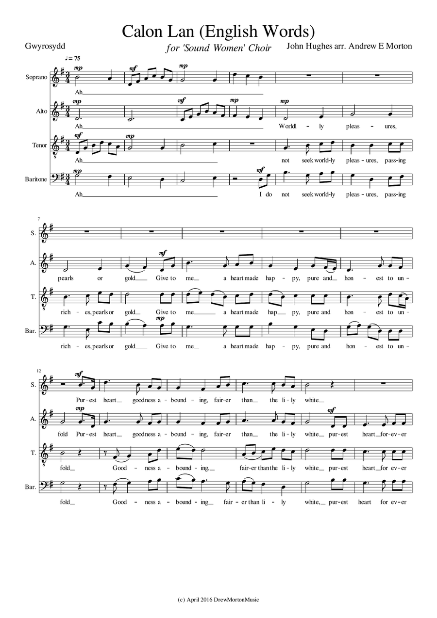 Calon Lan (English words) 4-Part scores gallery preview page 1