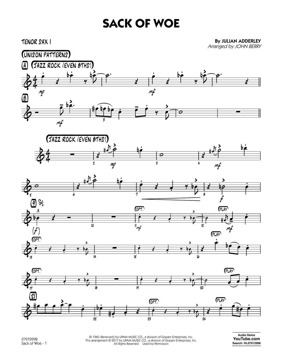 Sack of Woe - Tenor Sax 1 Jazz Ensemble scores gallery preview page 1