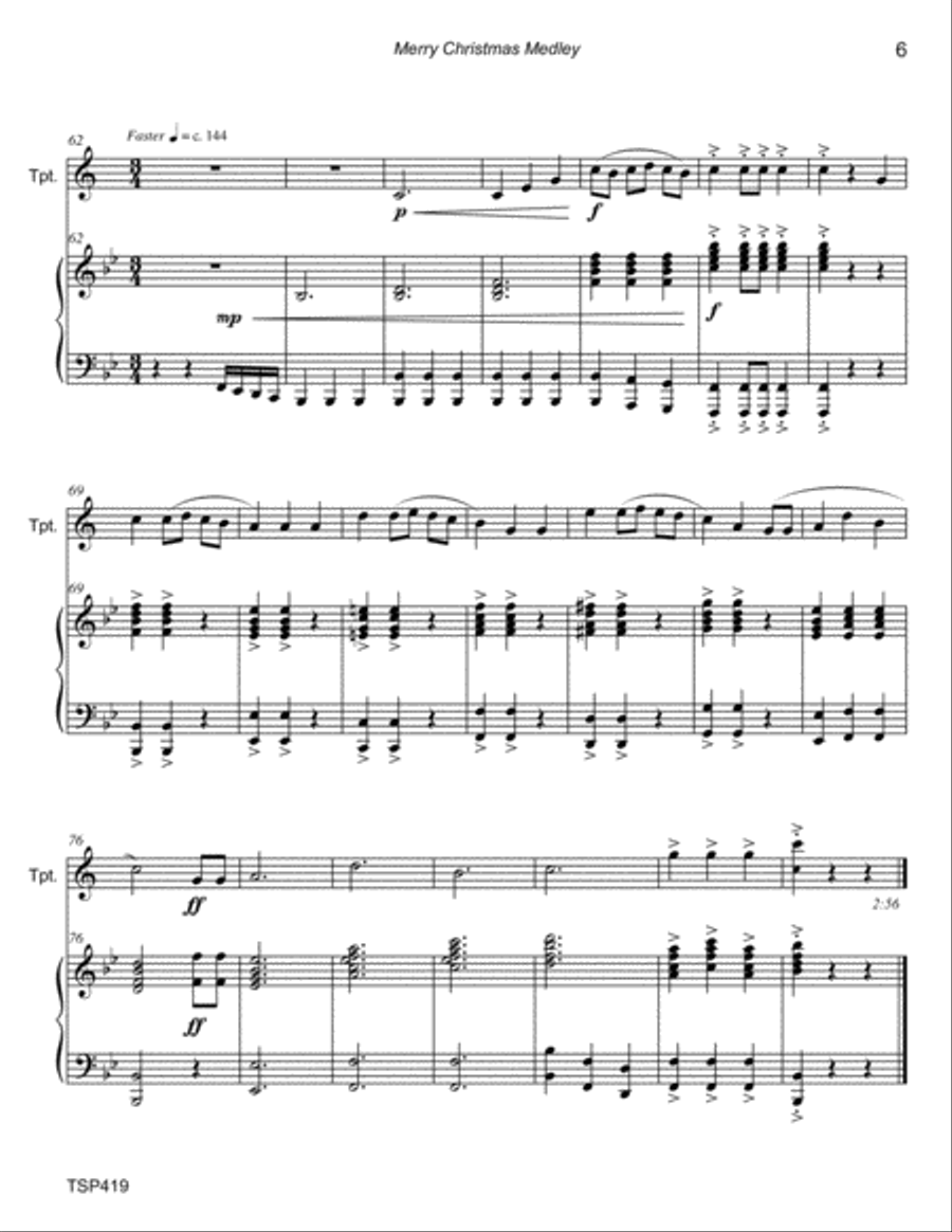 MERRY CHRISTMAS MEDLEY - TRUMPET SOLO with Piano accompaniment - 4 song medley Trumpet Solo scores gallery preview page 6