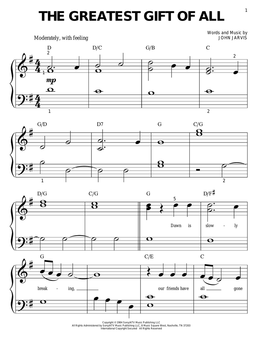 The Greatest Gift Of All Easy Piano scores gallery preview page 1