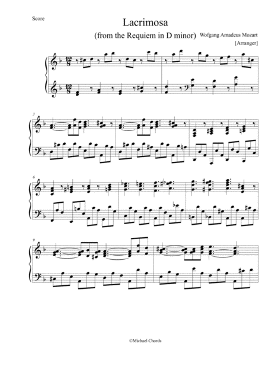 Lacrimosa (Mozart) Lacrimosa (Mozart) Piano Solo scores gallery preview page 1
