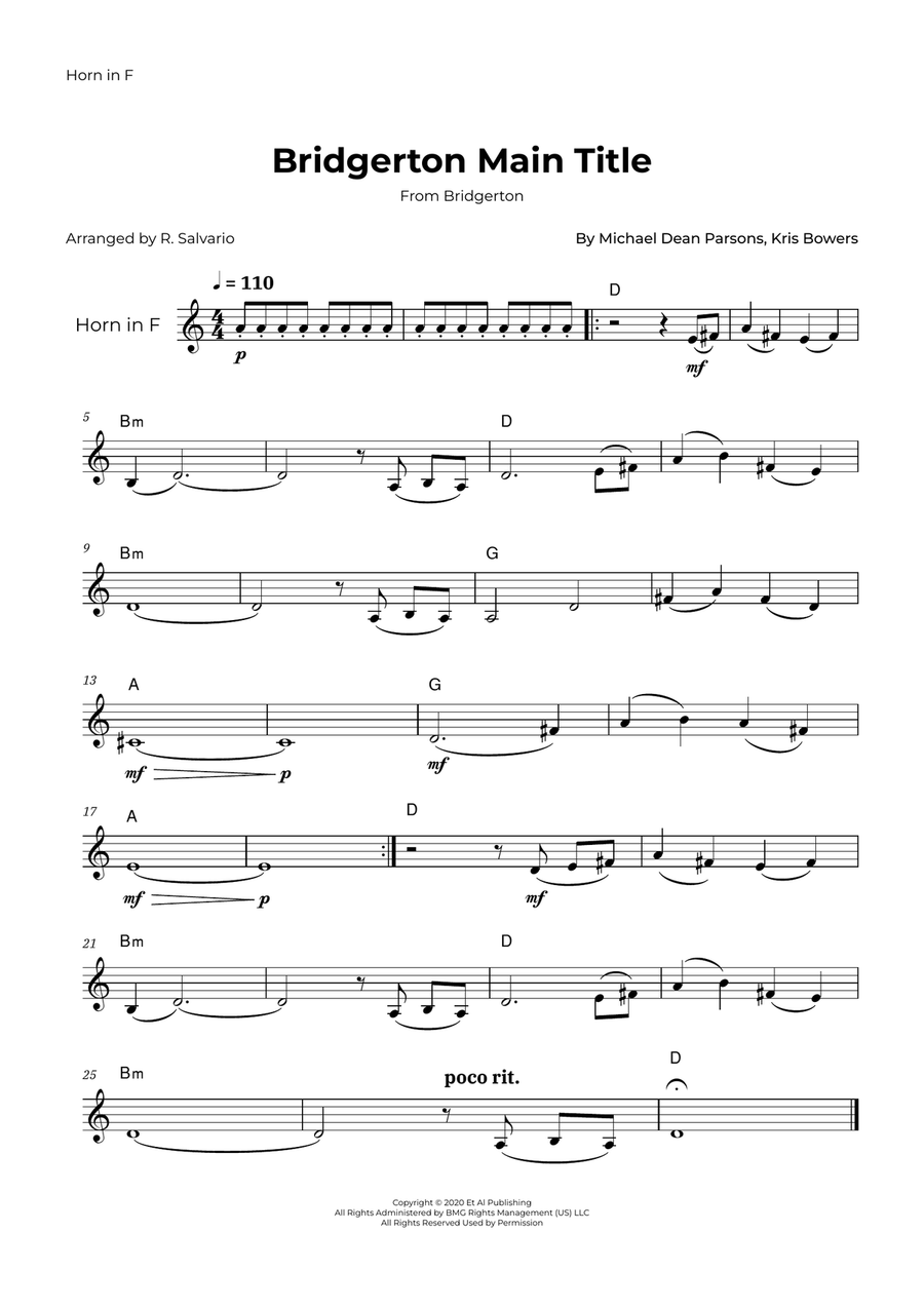 Bridgerton Main Title Horn Solo scores gallery preview page 1