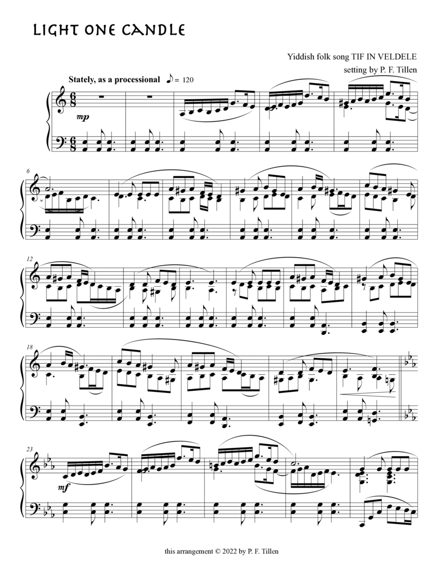 Light One Candle Piano Solo scores gallery preview page 1