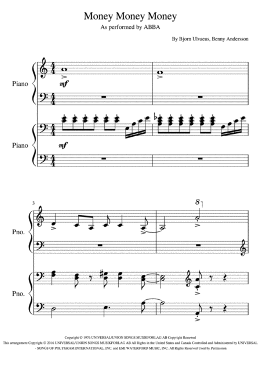 Money, Money, Money Money, Money, Money 1 Piano, 4-Hands scores gallery preview page 1