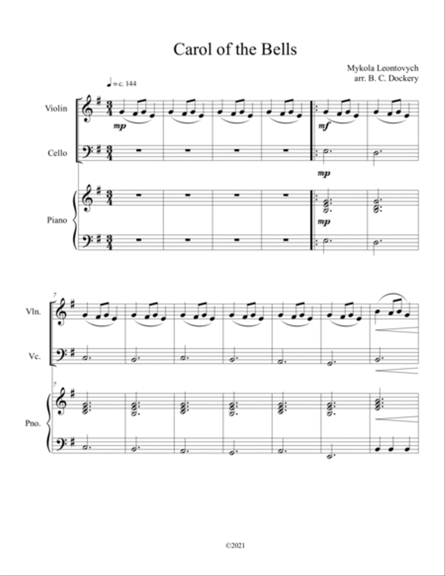 10 Christmas Duets for Violin and Cello with Piano Accompaniment (Vol. 3) Piano Trio scores gallery preview page 3