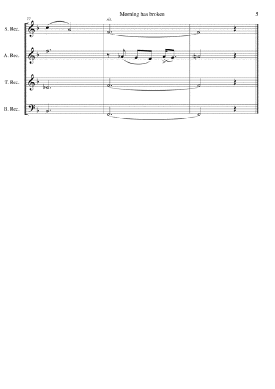 Variations on Morning has broken (Bunessan) for recorder quartet Soprano Recorder scores gallery preview page 5
