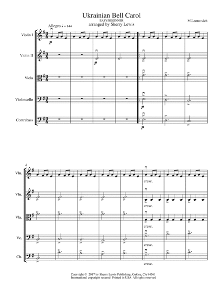 UKRAINIAN BELL CAROL (Carol of the Bells) String Orchestra, Easy/Beginner image number null