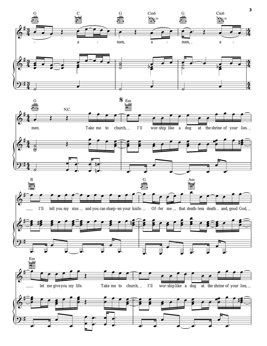 Take Me To Church Piano, Vocal, Guitar scores gallery preview page 3