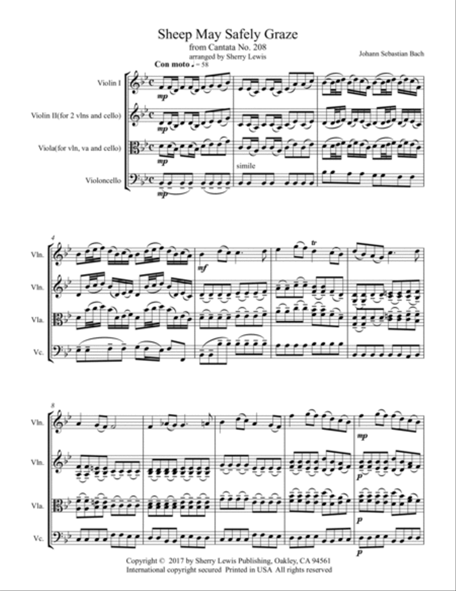SHEEP MAY SAFELY GRAZE String Trio, Intermediate Level for 2 violins and cello or violin, viola and String Trio scores gallery preview page 4