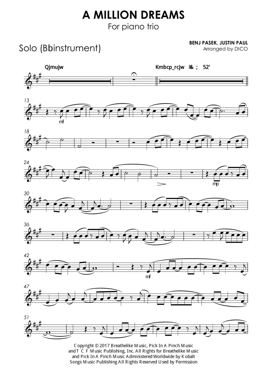 A Million Dreams B-Flat Instrument scores gallery preview page 1