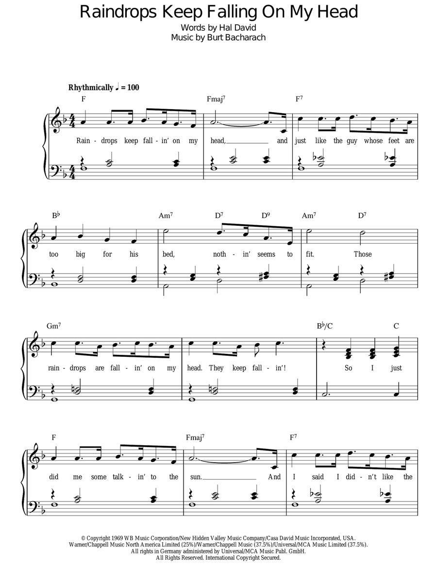 Raindrops Keep Falling On My Head Voice scores gallery preview page 1