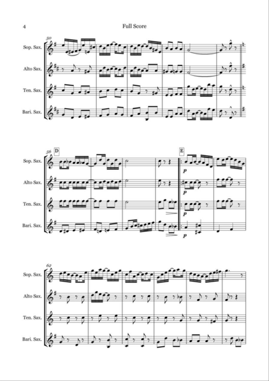 Sunflower Slow Drag for Saxophone Quartet (SATB) Saxophone Quartet scores gallery preview page 5