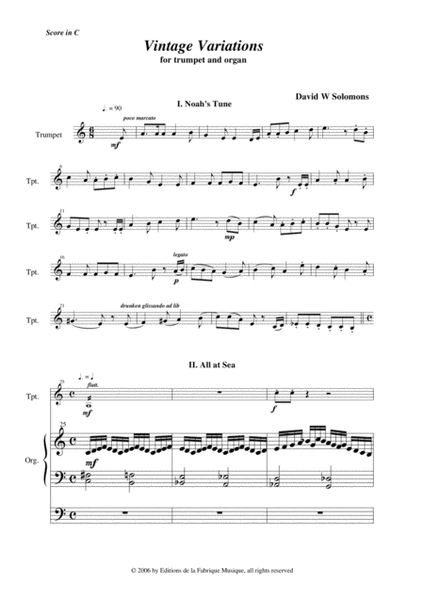 David W. Solomons: Vintage Variations for trumpet (Bb and C parts included) and organ