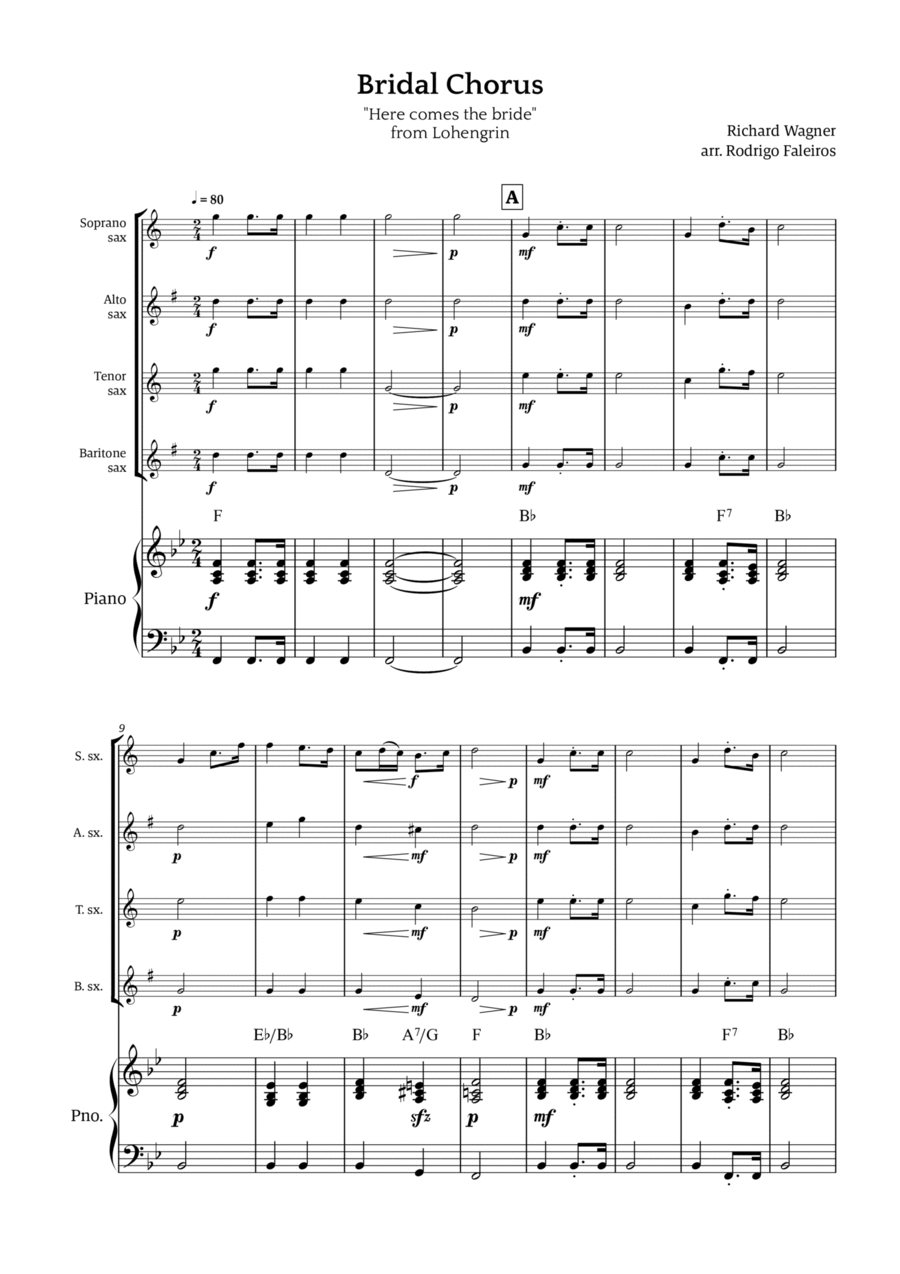 Bridal Chorus (Here Comes The Bride) Saxophone Quartet scores gallery preview page 1