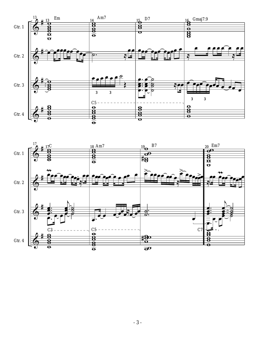 MORENA -flamenco rumba for guitar quartet- Guitar Ensemble scores gallery preview page 3