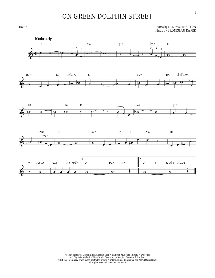 On Green Dolphin Street On Green Dolphin Street Horn Solo scores gallery preview page 1