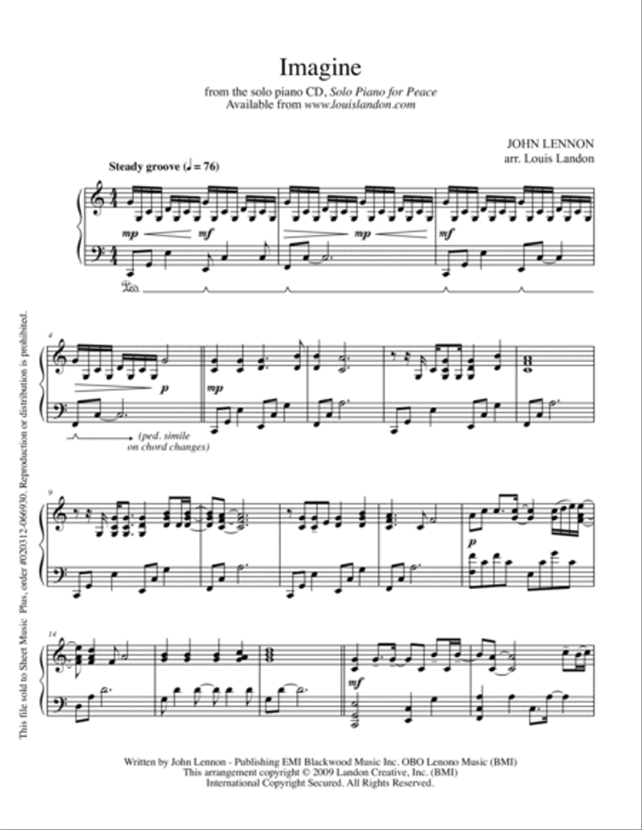 Imagine Piano Solo scores gallery preview page 1