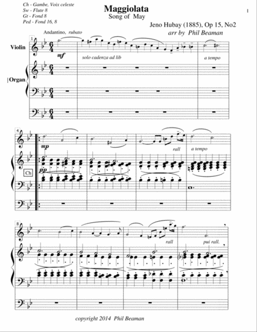 Maggiolata-Hubay-Violin/Organ String Duet scores gallery preview page 1