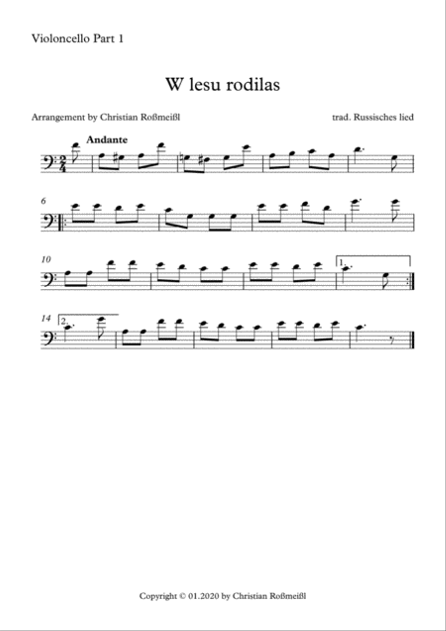 W lesu rodilas with Chello Quartett String Quartet scores gallery preview page 3