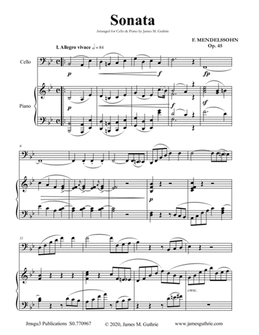 Mendelssohn: Sonata Op. 45 for Cello & Piano image number null