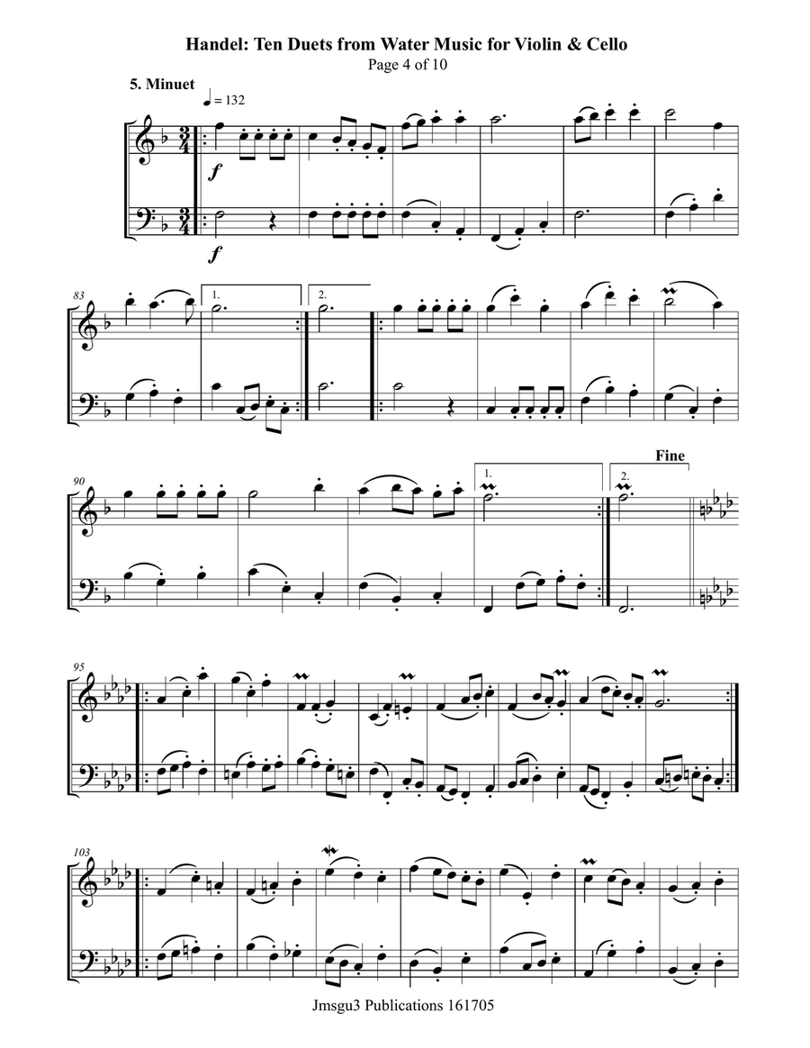 Handel: Ten Duets from Water Music for Violin & Cello String Duet scores gallery preview page 4