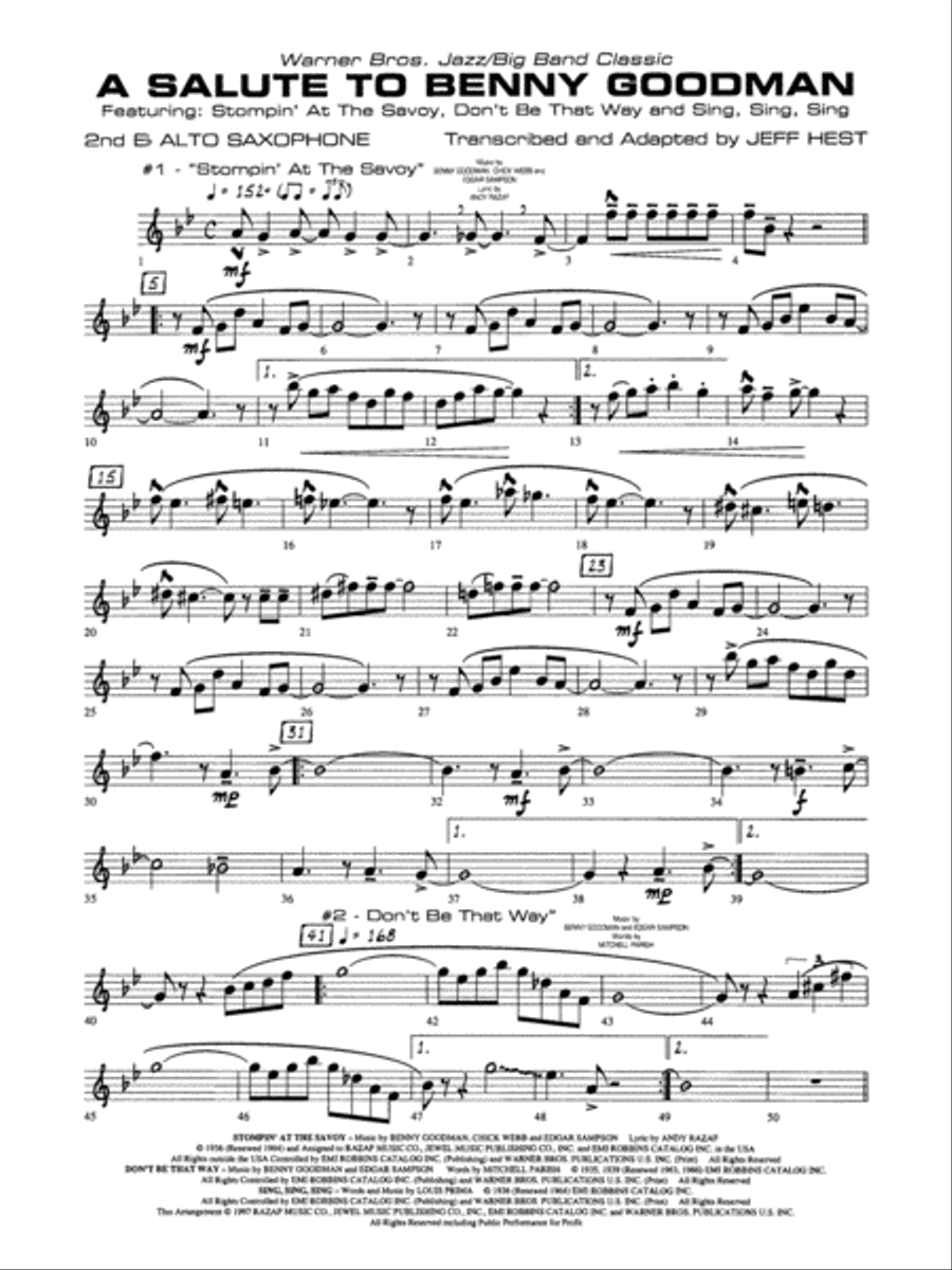 A Salute to Benny Goodman: 2nd E-flat Alto Saxophone Jazz Ensemble scores gallery preview page 1