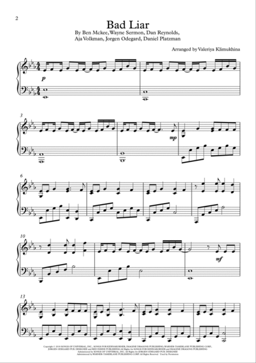 Bad Liar Piano Solo scores gallery preview page 2