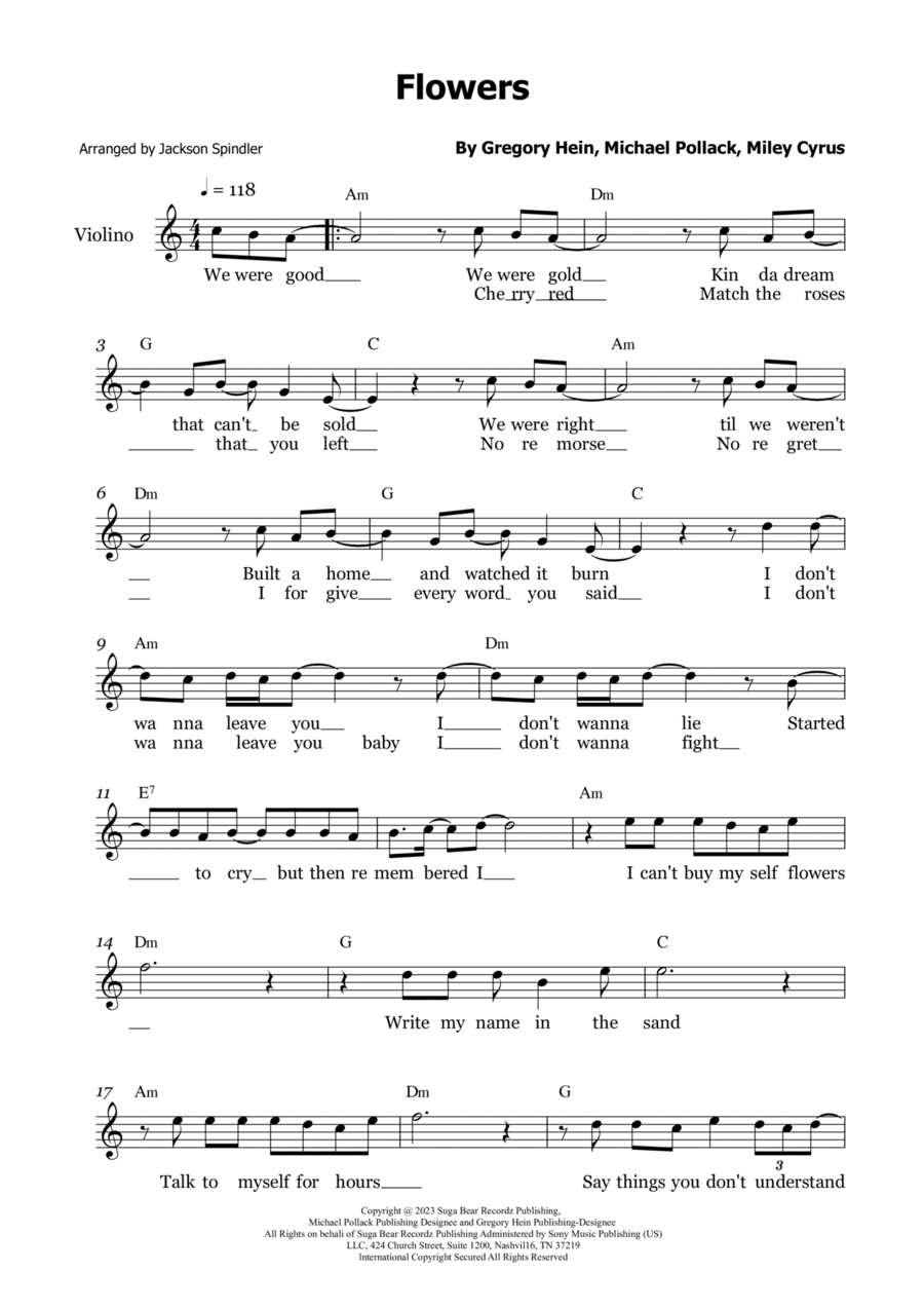 Flowers Violin Solo scores gallery preview page 1