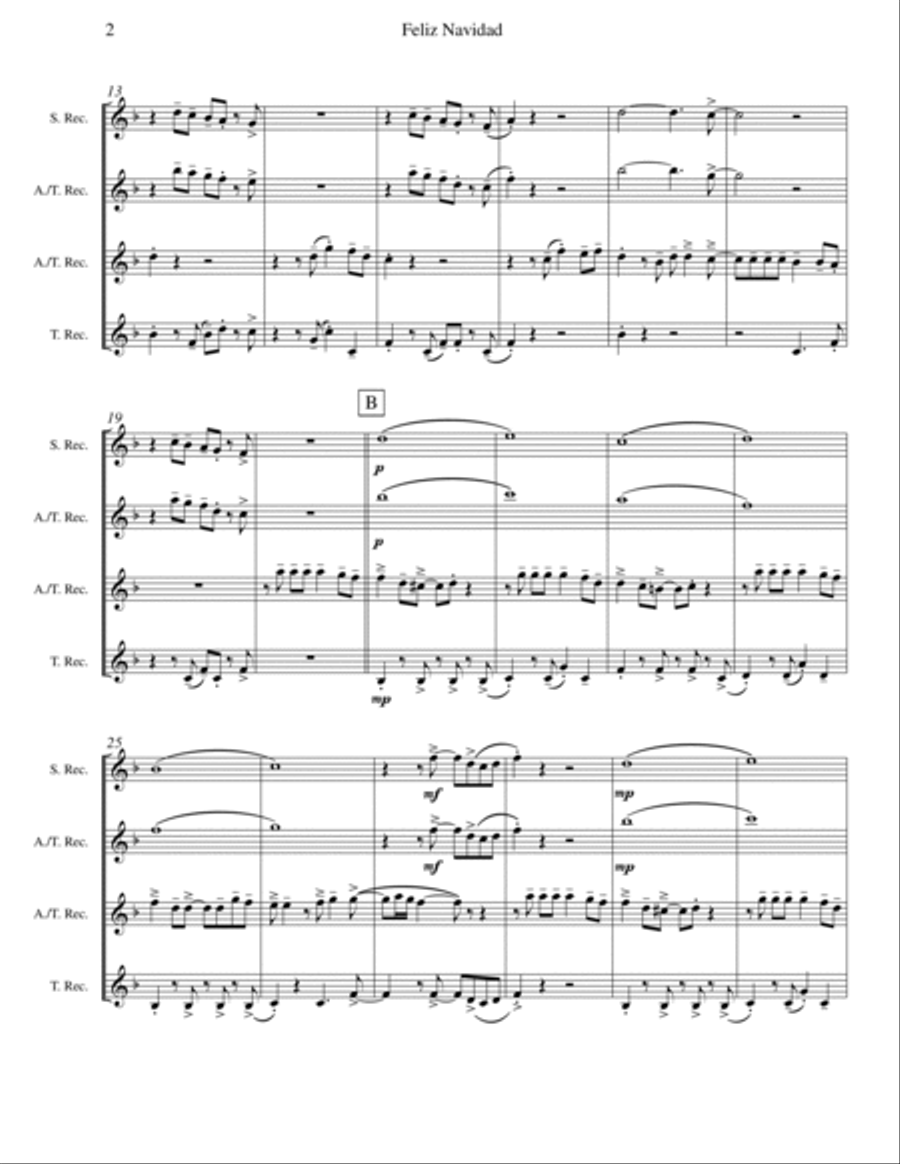 Feliz Navidad Soprano Recorder scores gallery preview page 2