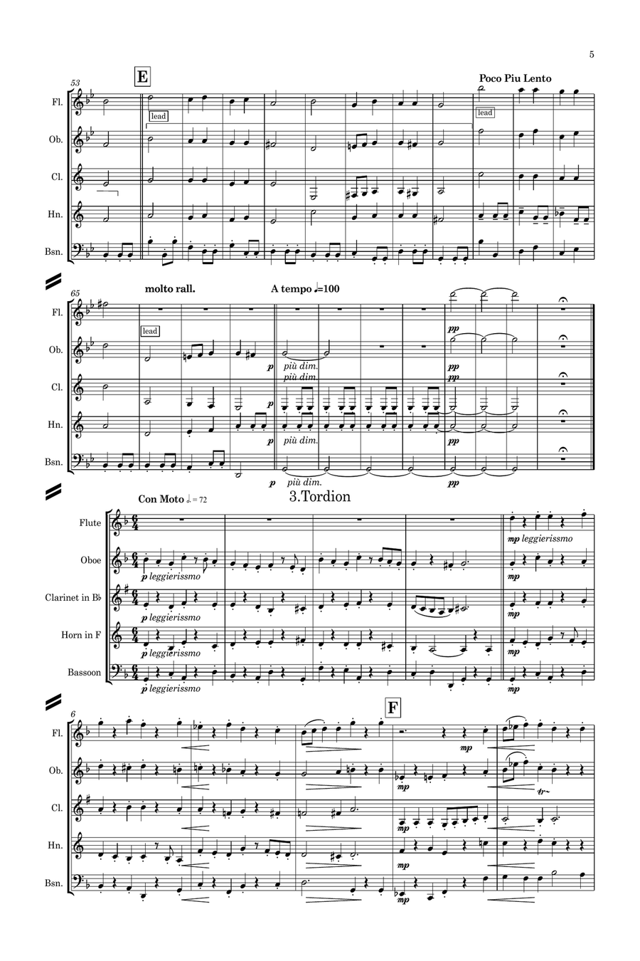 Peter Warlock: Capriol Suite (Complete) - wind quintet Woodwind Quintet scores gallery preview page 5