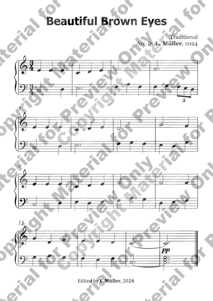 Beautiful Brown Eyes - Easy Piano Piano Method scores gallery preview page 1