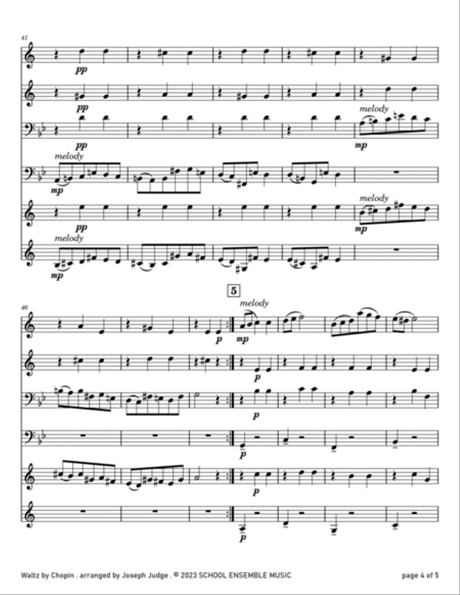 Waltz by Chopin for Brass Quartet in Schools Brass Quartet scores gallery preview page 4