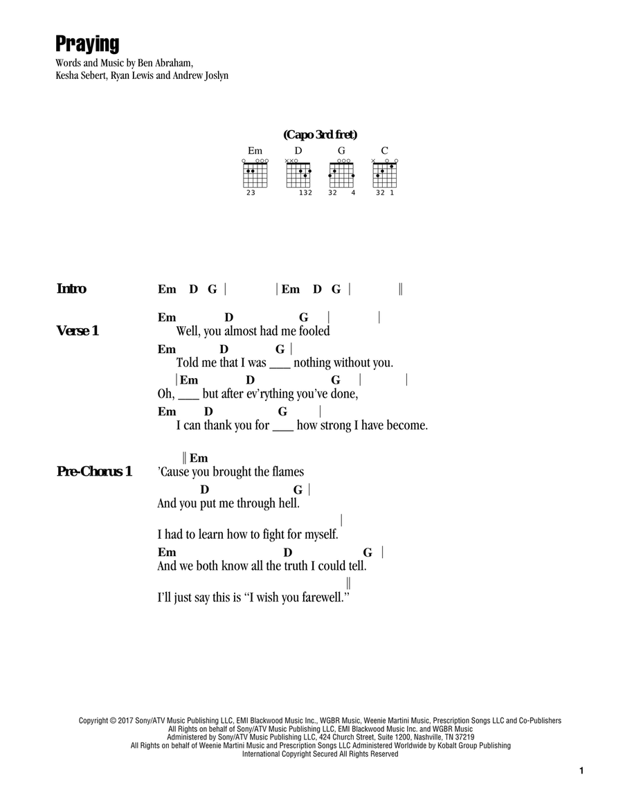 Praying Acoustic Guitar scores gallery preview page 1