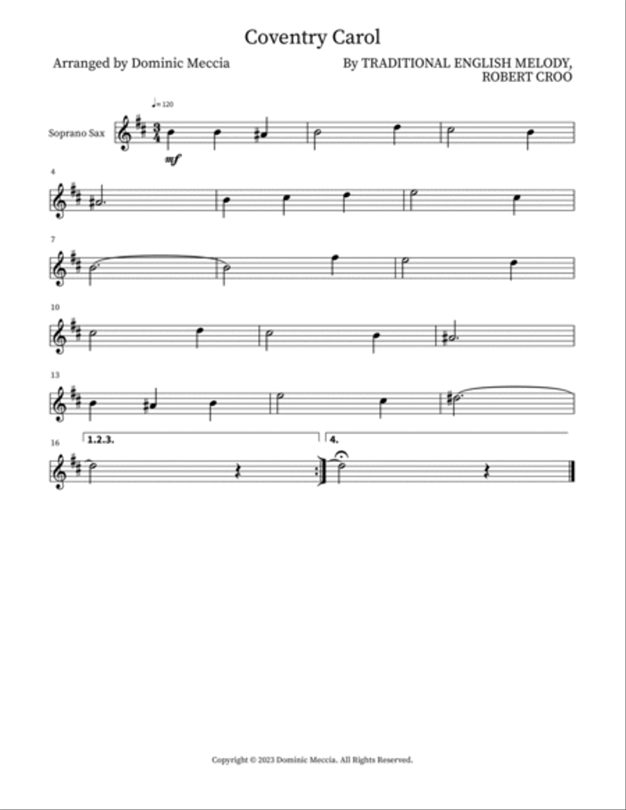 Coventry Carol Tenor Saxophone scores gallery preview page 3