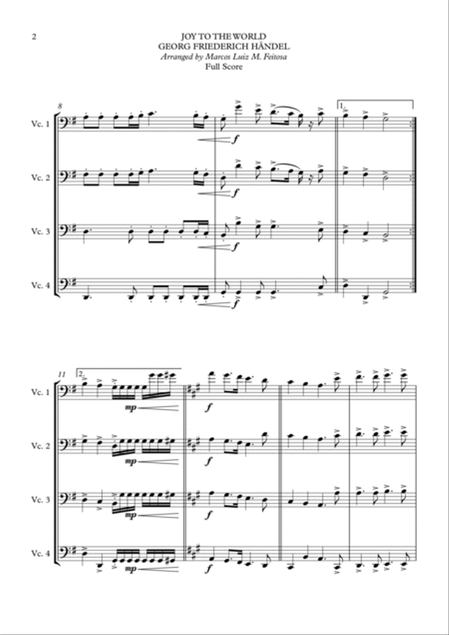 Joy To The World (Cantai Que o Salvador Chegou) - Cello Quartet String Quartet scores gallery preview page 4