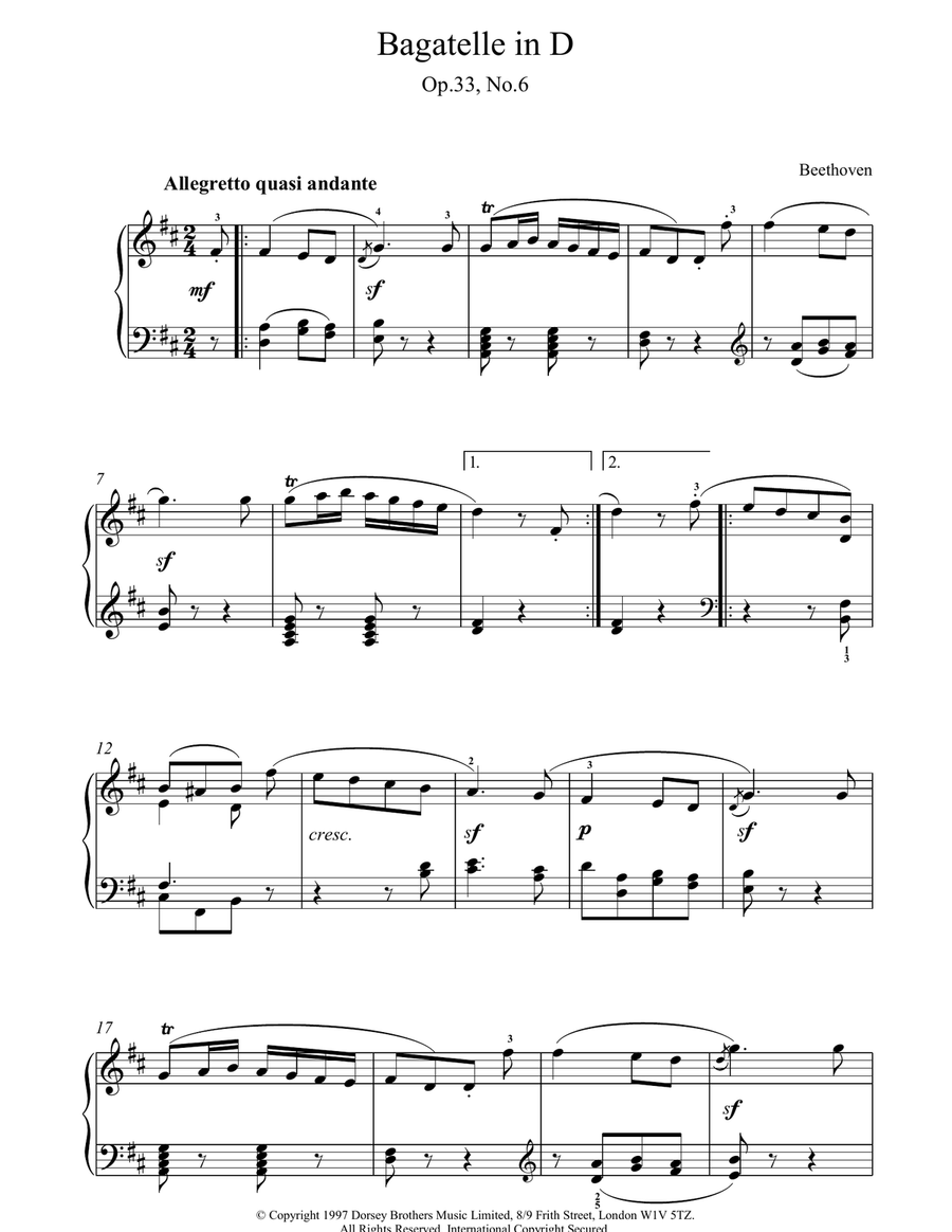 Bagatelle Op.33 No.6 Bagatelle Op.33 No.6 Piano Solo scores gallery preview page 1