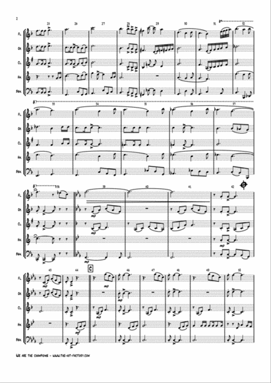 We Are The Champions Woodwind Quintet scores gallery preview page 2