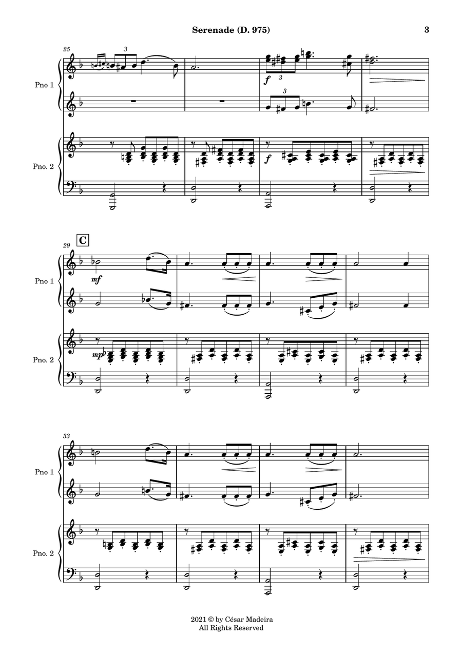 Serenade (D.975) by Schubert - Piano Four Hands (Full Score and Parts) 1 Piano, 4-Hands scores gallery preview page 4