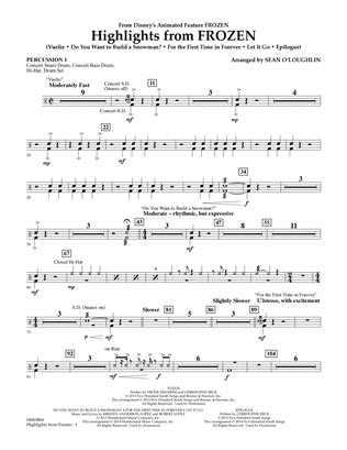 Book cover for Highlights from Frozen (arr. Sean O'Loughlin) - Percussion 1