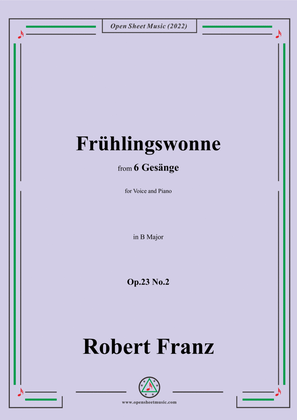 Book cover for Franz-Fruhlingswonne,in B Major,Op.23 No.2,for Voice and Piano