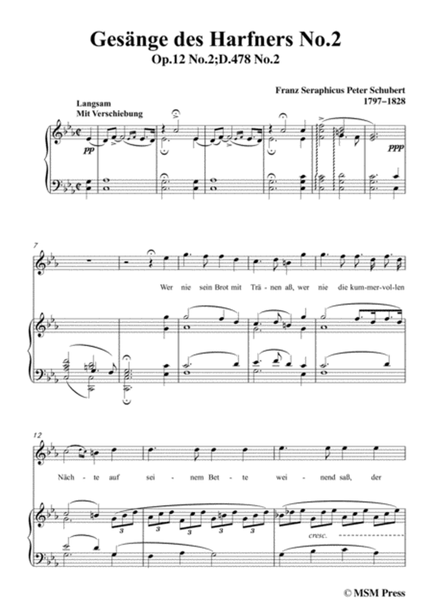Schubert-Gesänge des Harfners,Op.12 No.2,in c minor,for Voice&Piano image number null