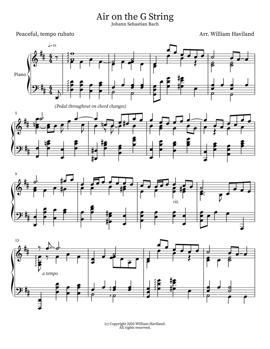 Air on the G String Air on the G String Piano Solo scores gallery preview page 1