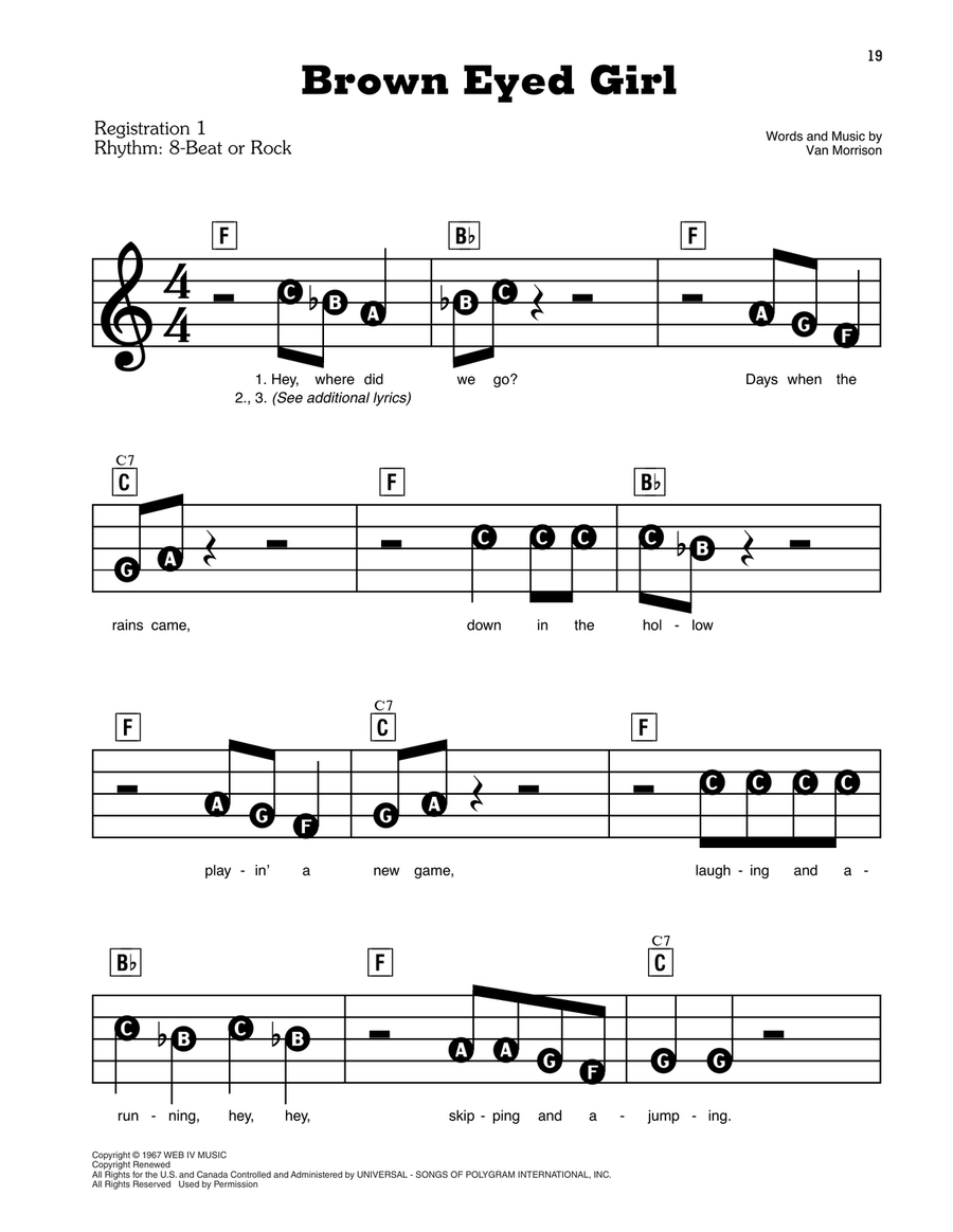 Brown Eyed Girl Brown Eyed Girl Electronic Keyboard scores gallery preview page 1