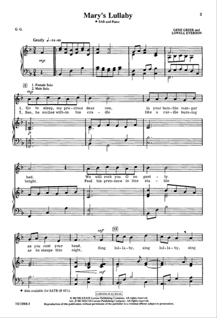 Mary's Lullaby 3-Part scores gallery preview page 3